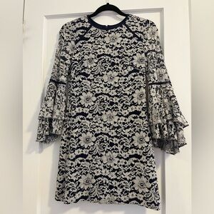 Chelsea28 Nordstrom Layla Lace Bell Sleeve Dress 2P navy and white